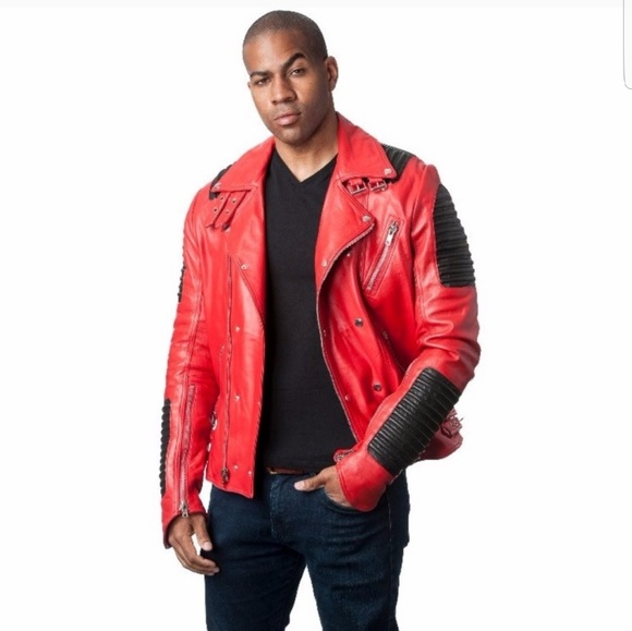 Mason & Cooper Other - SOLD Red and Black Moto Lamb Leather Jacket